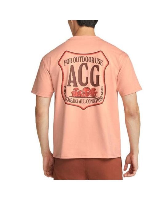 Nike Orange Acg Minimalistic Alphabet Logo Printing Casual Round Neck Short Sleeve T-Shirt for men