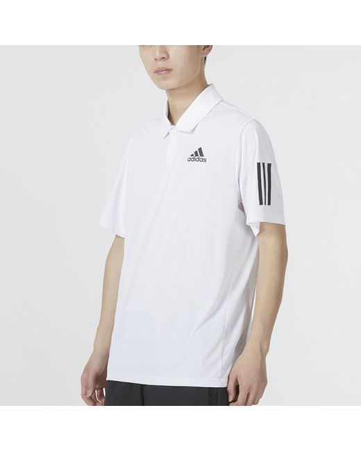 Adidas White Solid Color Stripe Tennis Athleisure Casual Sports Short Sleeve Polo Shirt for men