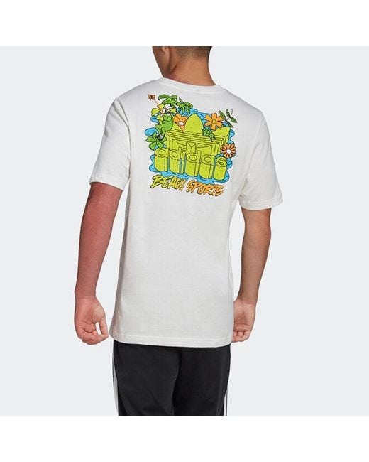 Adidas White Originals Graphic Stoked Fish Flowers T-Shirt Multi-Color' for men
