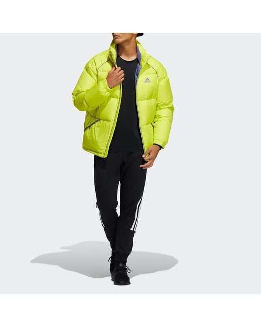 Adidas Terrex Super Puffy Jkt Outdoor Sports Stay Warm Stand Collar Down Jacket Green Yellow for men