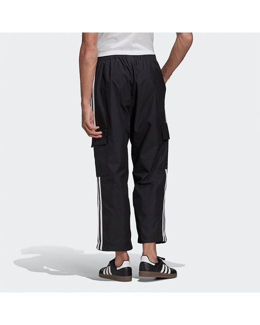 Adidas Black Originals 3-Stripes Cargo Woven Breathable Running Sports Pants for men