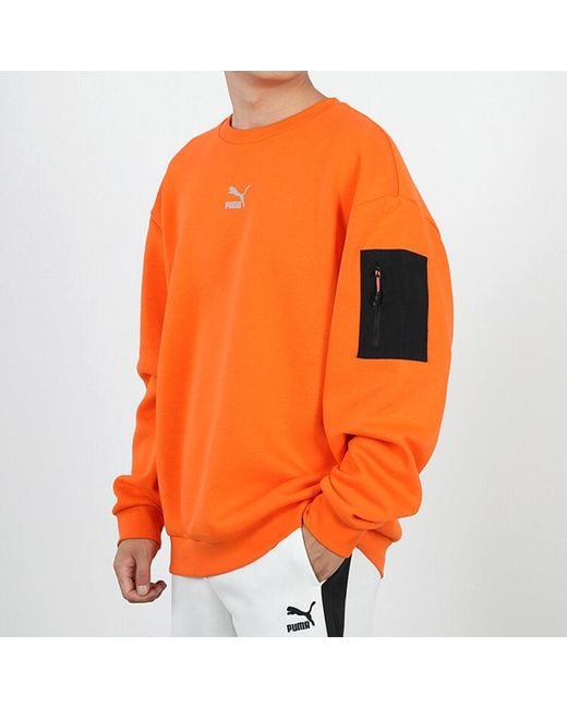 PUMA Orange Casual Loose Round Neck Pullover Flame for men
