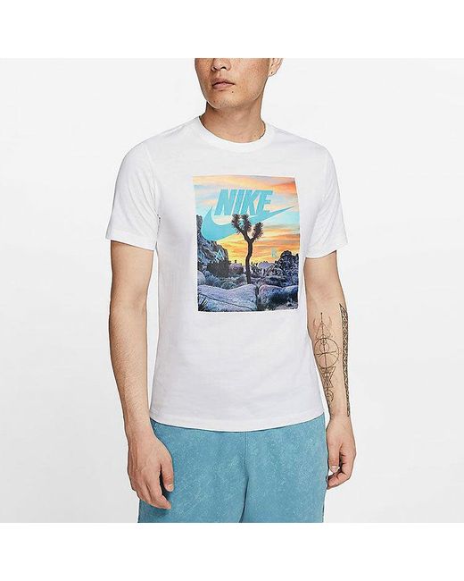 Nike White Sportswear Printing Pattern Round Neck Short Sleeve for men