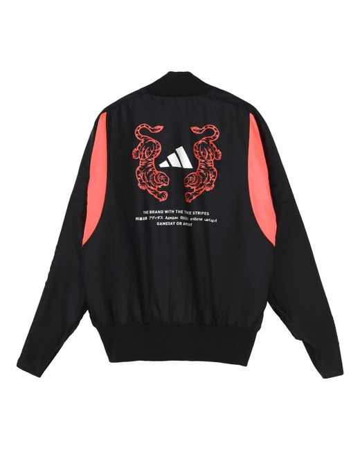 Adidas Black M Vrct Back Tiger Logo Pattern Loose Jacket for men