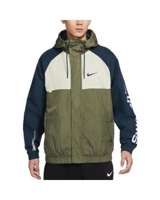 Nike Green Alphabet Logo Printing Colorblock Hooded Jacket Autumn for men