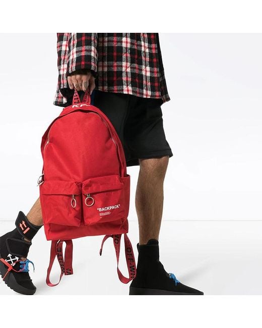 Off-White c/o Virgil Abloh Red Slogan Printing Backpack