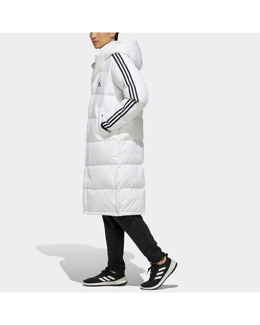 Adidas Blue 3St Long Parka Stay Warm Solid Color Mid-Length Hooded Down Jacket for men