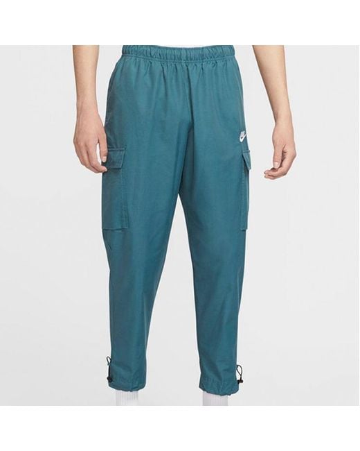 Nike Blue Sportswear Logo Small Label Embroidered Woven Cargo Long Pants for men