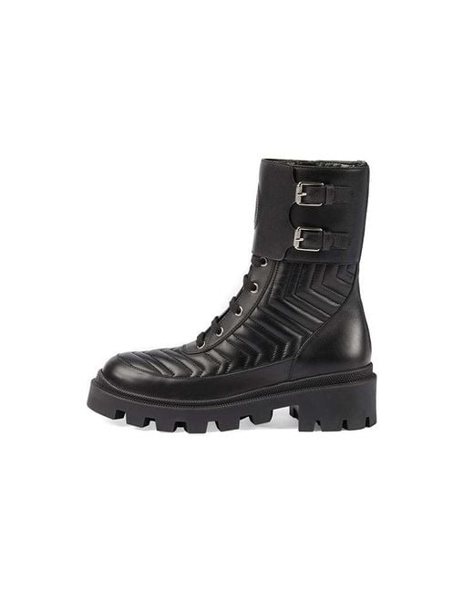 Gucci Black Frances Chevron-quilted Leather Heeled Biker Boots