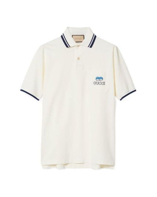 Gucci White Cotton Piquet Polo T-Shirt With Embroidery 'Off' for men