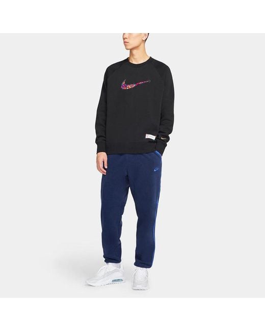 Nike Black Sportswear Front Swoosh Casual Sports Crew-Neck for men