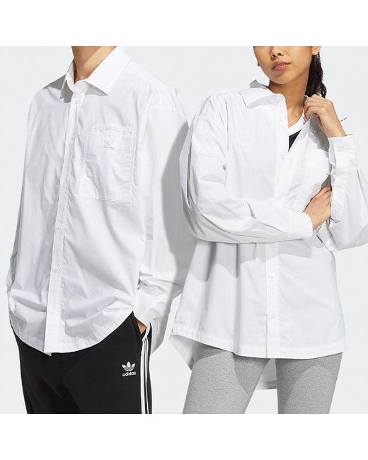 Adidas White Originals Solid Color Single Breasted Long Sleeves Shirt Couple Style for men