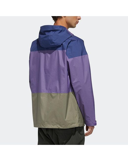 Adidas Purple Terrex Xplr Rain 2.5 J Outdoor Sports Waterproof Colorblock Hooded Jacket for men
