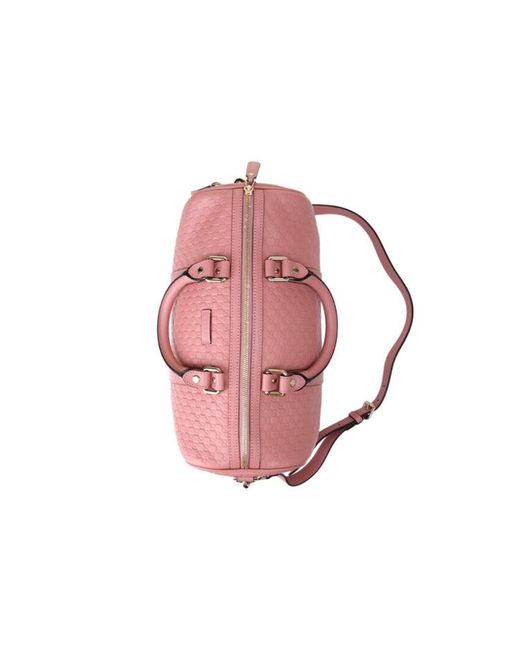 Gucci Pink (Wmns) Logo Embossing Cowhide Large Capacity Boston Handbag
