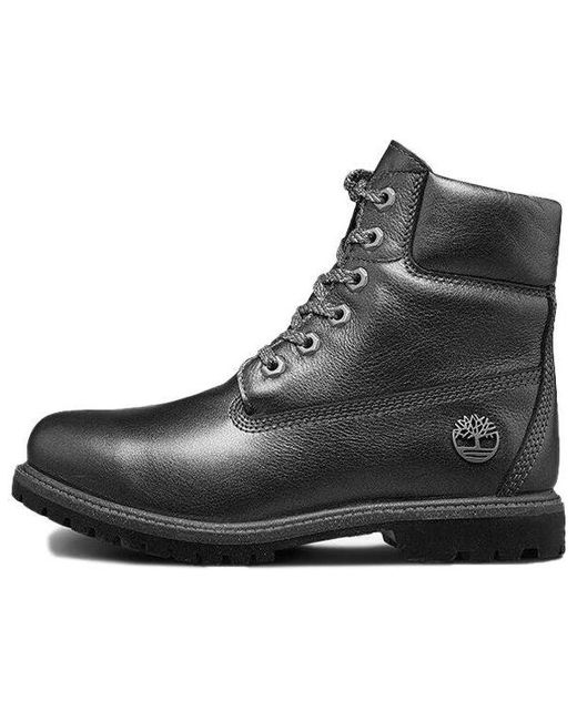 Timberland Black 6 Inch Heritage Premium Waterproof Pewter Leather Boots