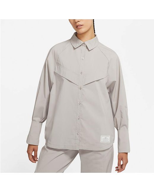 Nike Gray (Wmns) Sportswear Icn Clsh Wvn Ls Top Long Sleeved Shirt