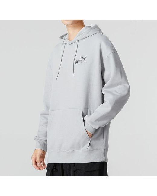 PUMA Gray Small Logo Relaxed Logo Hoodie for men
