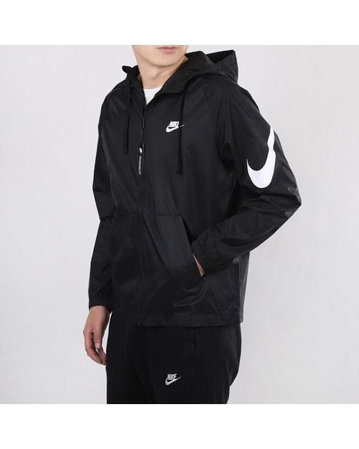 Nike Black Sportswear Swoosh Full-Length Zipper Cardigan Hooded Jacket for men