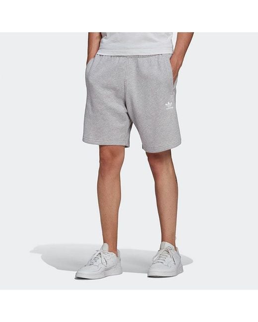 Adidas Gray Originals Essential Short Embroidered Logo Casual Sports Shorts for men