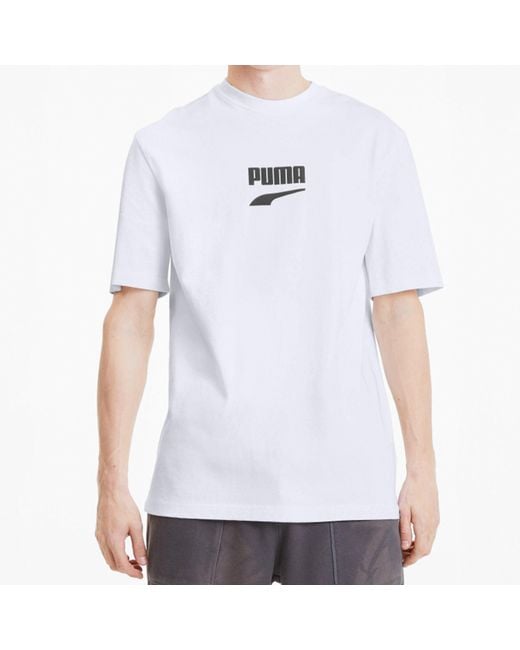PUMA White Downtown Classical Logo Short Sleeve Tee for men
