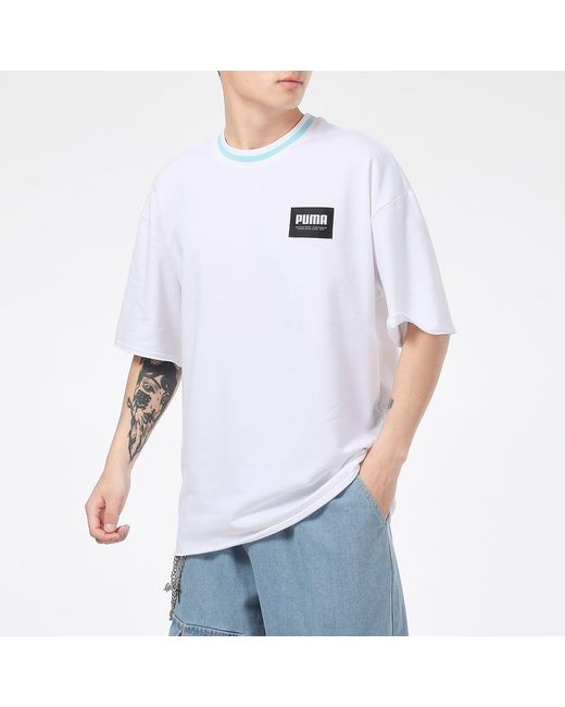 PUMA White Logo Loose Sports Round Neck Short Sleeve for men