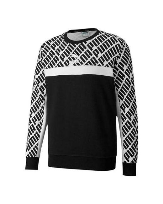 PUMA Black Trend Aop Logo Crew Sweater for men