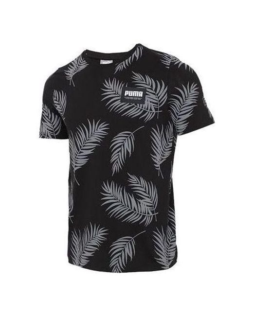 PUMA Black Palm Fronds Floral Aop Shirt Short Sleeve for men