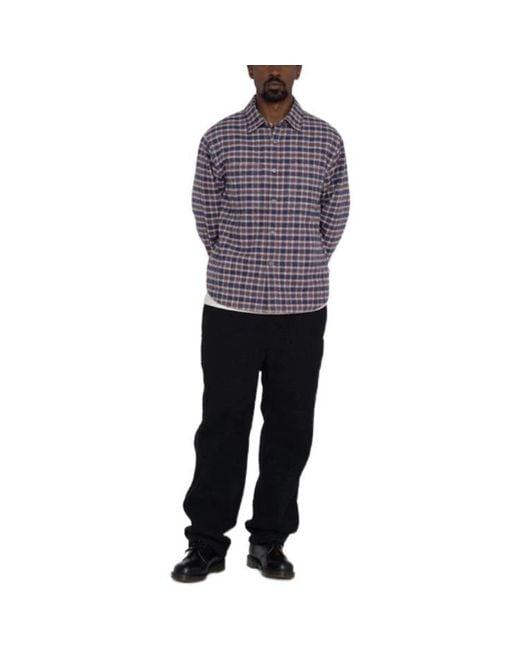 Stussy Blue Sherpa Lined Plaid Shirt for men
