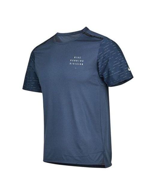Nike Blue Dri-Fit Rise 365 Run Division Patchwork Sweatpants Round Neck Short Sleeves T Shirt for men