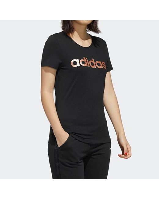 Adidas Black (Wmns) Classic Logo Alphabet Printing Short Sleeve