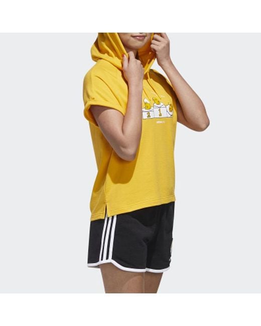 Adidas Yellow (Wmns) Neo Gdtm Ss Hdy Crossover Sports Hooded Pullover Short Sleeve T-Shirt