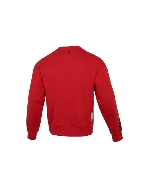 Adidas Red Crew Limited Printing Basketball Sports Round Neck Pullover for men