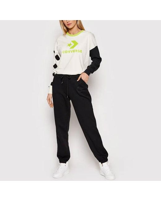 Converse White (Wmns) Large Logo Printing Splicing Contrasting Colors Loose Round Neck Long Sleeves T-Shirt