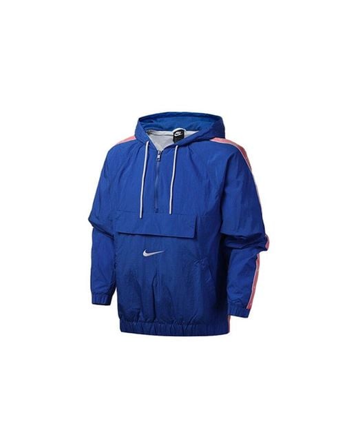 Nike Blue Sportswear Nsw Big Swoosh Back Large Half Zipper Sports Hooded Jacket for men