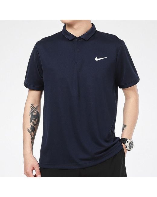 Nike Blue Court Dri-fit Victory Casual Sports Tennis Lapel Short Sleeve Polo Shirt Navy for men
