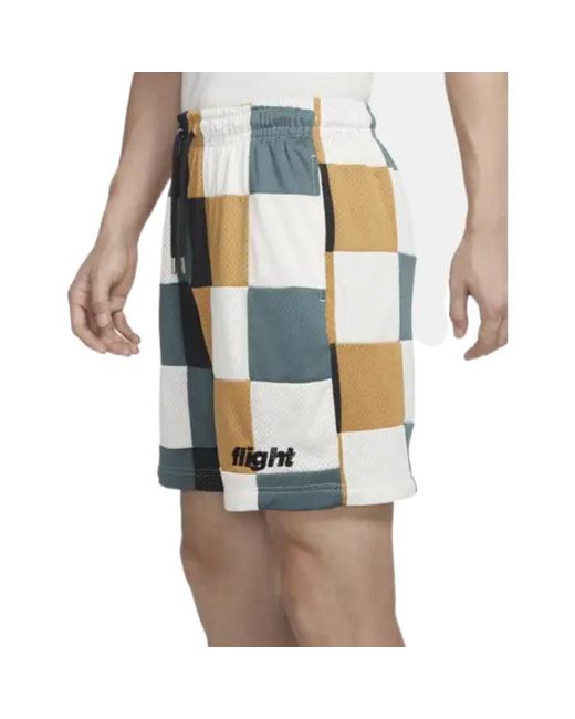 Nike Blue Plaid Splicing Logo Printing Straight Shorts for men