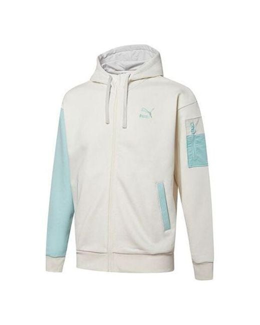 PUMA Blue Retro Colorblock Knit Hooded Logo Jacket for men