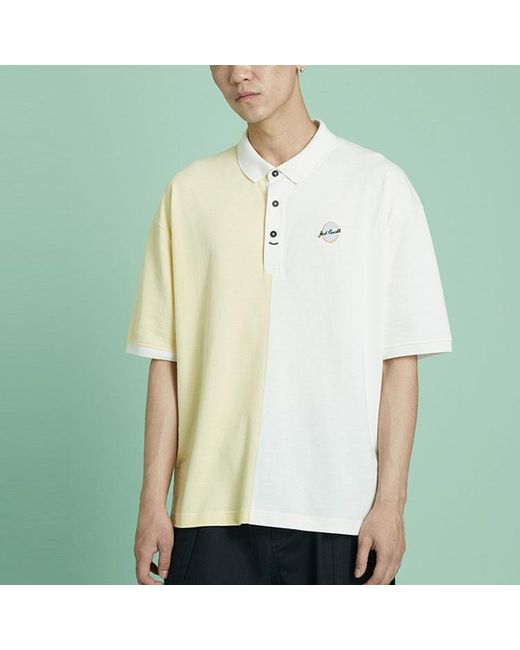 Converse Natural Splicing Colorblock Lapel Short Sleeve Cream Polo Shirt for men