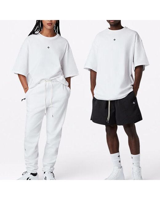 Converse White Solid Color Loose Round Neck Short Sleeve Couple Style for men
