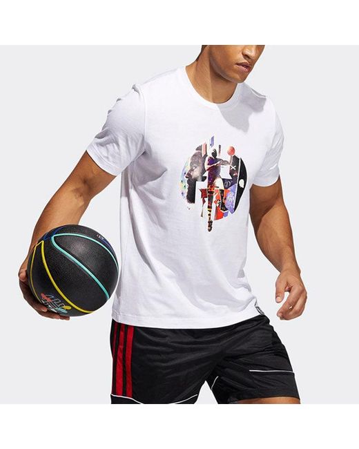 Adidas White Hdn Abstract T Basketball Sports Printing Loose Short Sleeve for men