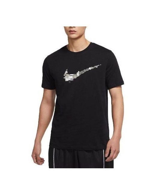 Nike Black Cartoon Pattern Large Logo Printing Round Neck Casual Short Sleeve for men