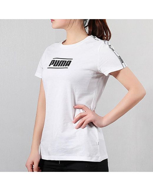 PUMA White (Wmns) Large Logo Casual Short Sleeve