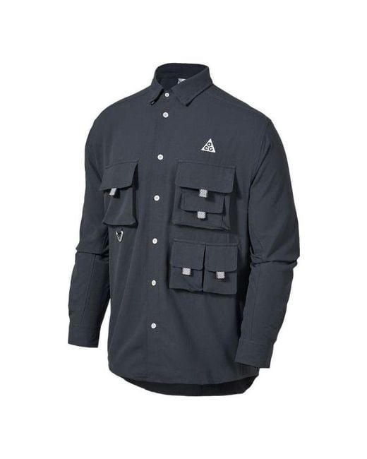 Nike Blue Acg Dri-Fit Uvdevastation Trail Multiple Pockets Casual Solid Color Long Sleeves Jacket for men