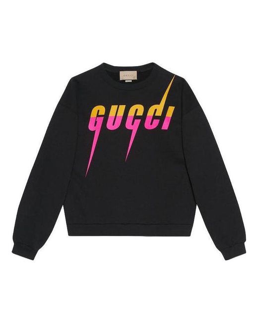 Gucci Black Cotton Jersey Printed Sweatshirt With Blade Print for men