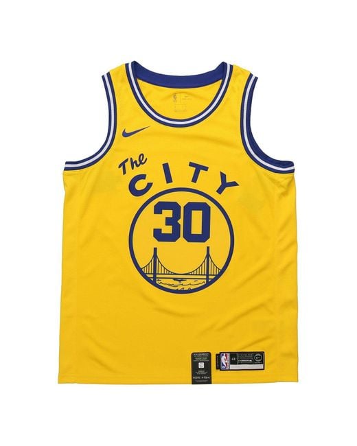 Nike Yellow Nba Golden State Warriors Hardwood Classics Curry Swingman Home Jersey for men
