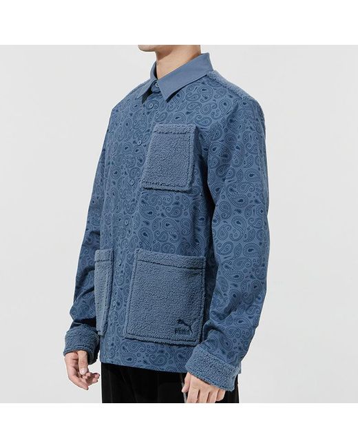 PUMA Blue Paisley Woven Shirt Cashew Pattern Multiple Pockets Jacket for men