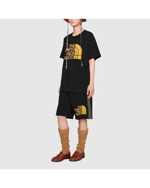 Gucci Black X The North Face Crossover Webbing Printing Cotton Shorts for men