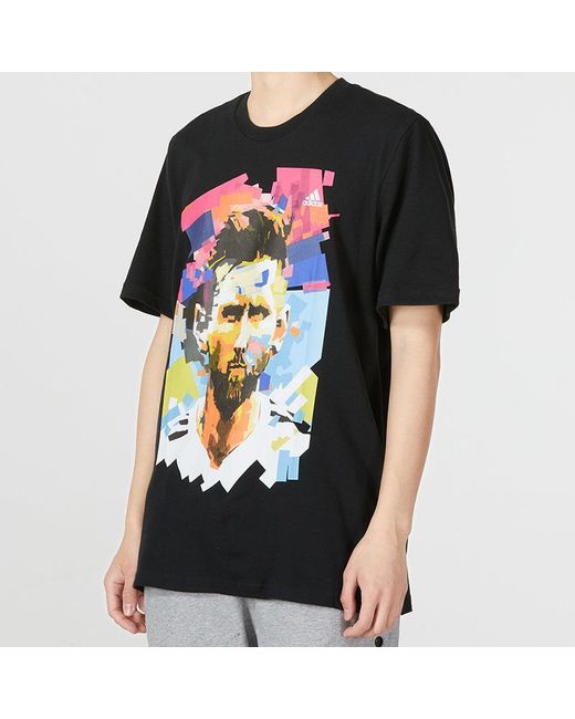 Adidas Black M Messi G T Character Alphabet Numeric Printing Soccer/Football Sports Short Sleeve 1 0 for men