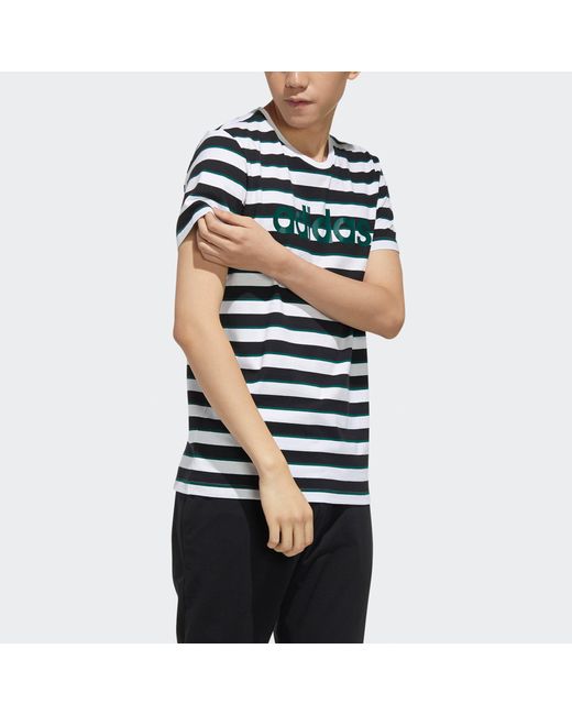 Adidas Blue Neo M Esntl Lg S T3 Logo Printing Stripe Sports Short Sleeve for men