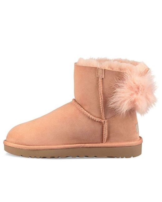Ugg Brown Fluff Bow Mini Fleece Lined Pink